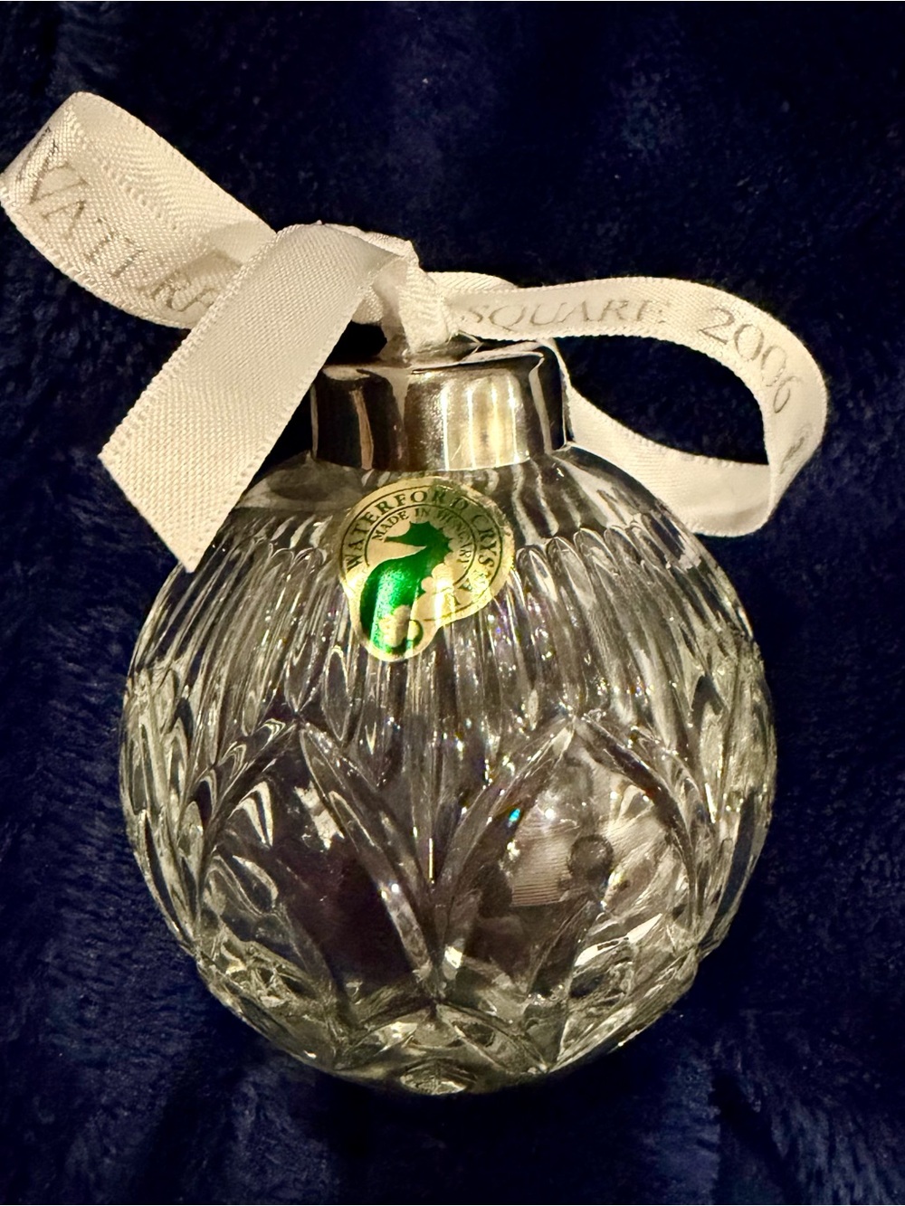 Waterford Clear Crystal Cut-Glass Holiday Ornament with White Ribbon